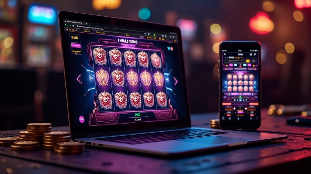Pantalla de demo de Royal Joker abierta en portátil y móvil con estilo de casino oscuro