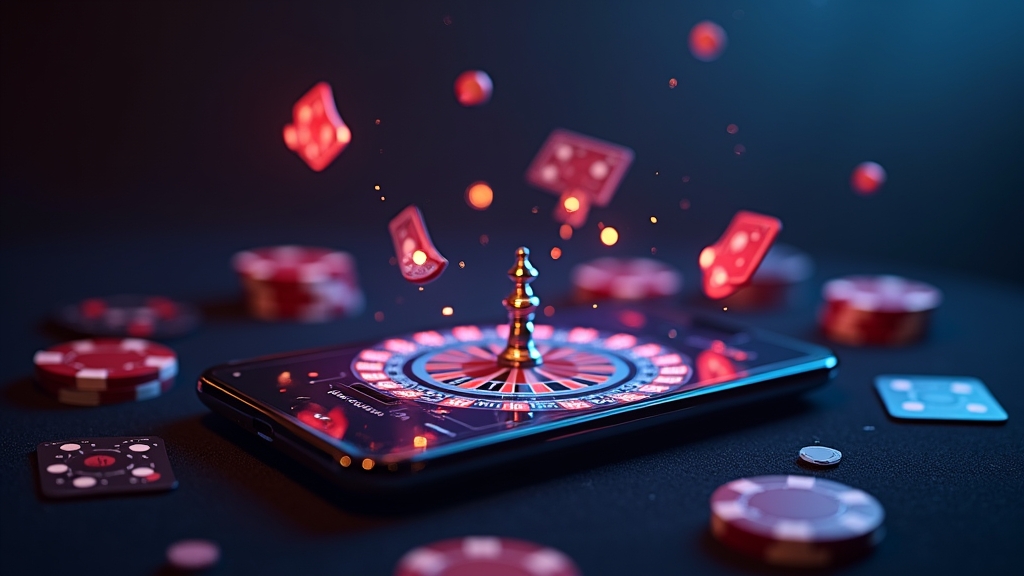 Pantalla móvil con interfaz de juego en un casino iluminado